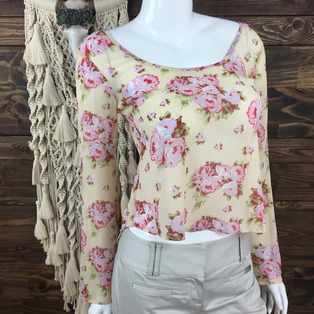 Ultra Flirt | Sheer Floral Strappy Back Bell Sleeve Blouse